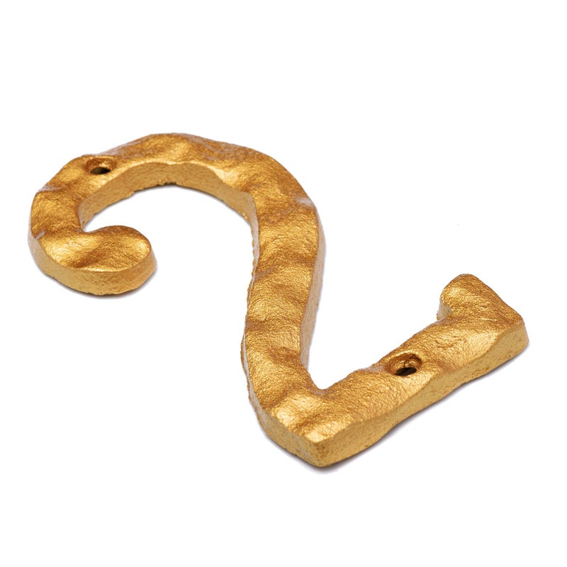 DOMG 5.5 Inch House Numbers, Heavy Duty Rustic Cast Iron Metal Home Address Number with Unique Hammered Appearance, Golden, Number 2 - Image 2